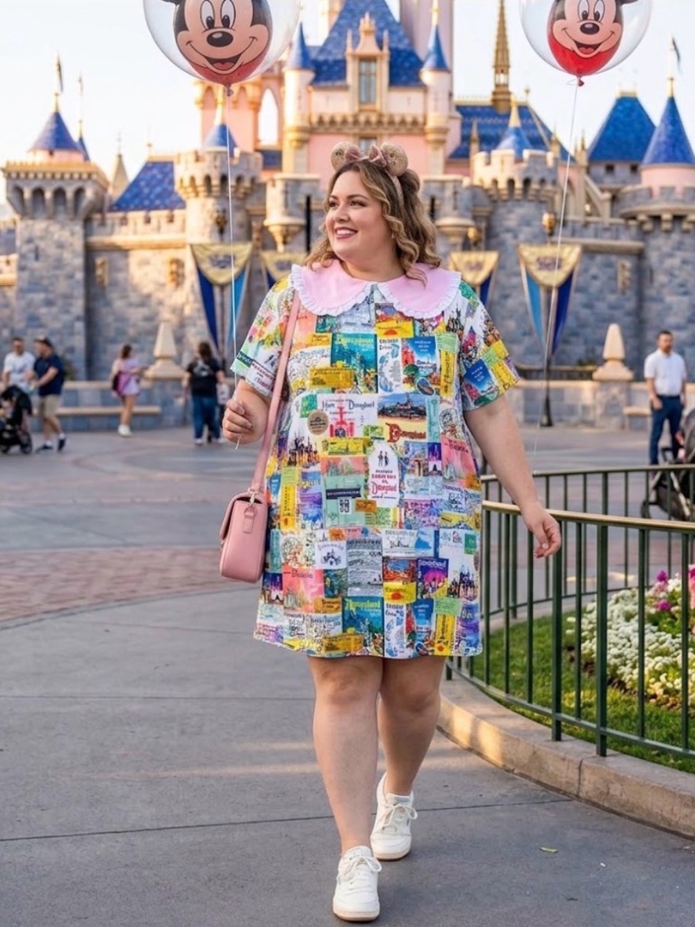 Disney100 retro poster Print Pink Collar Dress 3X